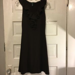 Lauren Ralph Lauren Dress Sz P/S Brown Knit Ruffle